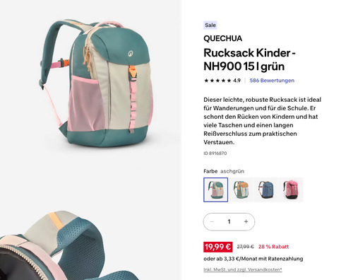 QUECHUA Rucksack Kinder - NH900 15 l in verschiedenen Farben