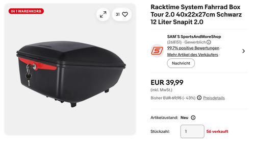 Racktime System Fahrrad Box Tour 2.0, 12 Liter