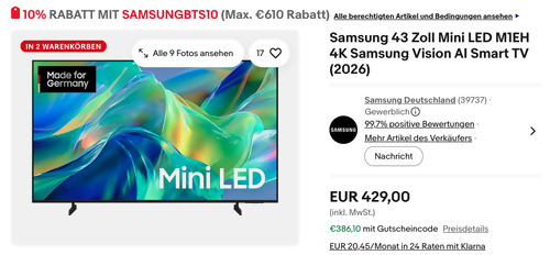 Samsung 43 Zoll Mini LED M1EH 4K Samsung Vision AI Smart TV