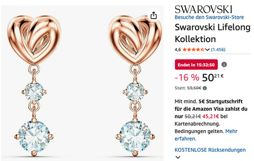 Swarovski 5517942 Lifelong Heart Tropfenohrringe