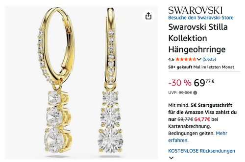 Swarovski 5723300 Stilla Kreolen Goldbeschichtet