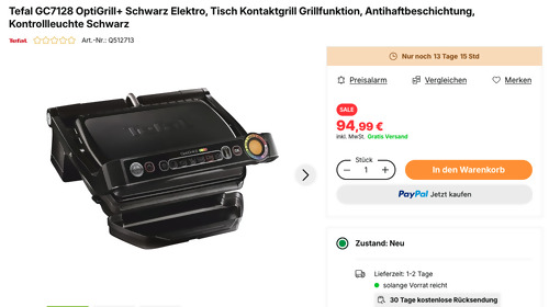 Tefal GC7128 OptiGrill+ Kontaktgrill, 6 voreingestellte Grillprogramme
