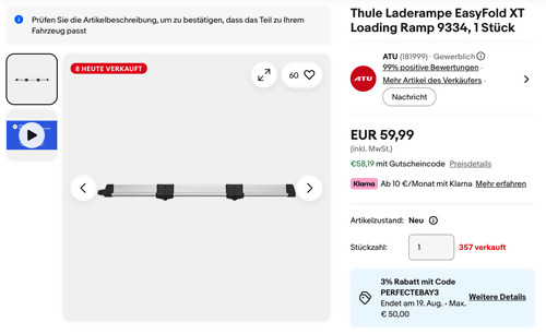 Thule Laderampe EasyFold XT Loading Ramp 9334 - jetzt 17% billiger Thule Laderampe EasyFold XT Loading Ramp 9334 - jetzt 17% billiger