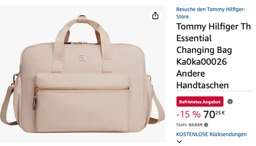 Tommy Hilfiger KA0KA00026 Essential Changing Bag Wickeltasche in Beige Tommy Hilfiger KA0KA00026 Essential Changing Bag Wickeltasche in Beige