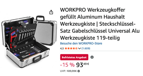 WORKPRO W009019A 119-tlg. Haushalts-Werkzeugkoffer WORKPRO W009019A 119-tlg. Haushalts-Werkzeugkoffer
