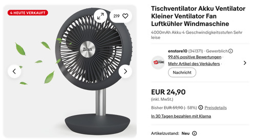 Zilan ZLN-4000 Akku-Tischventilator Zilan ZLN-4000 Akku-Tischventilator