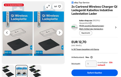 2x Cartrend Wireless Charger QI Ladegerät 2x Cartrend Wireless Charger QI Ladegerät