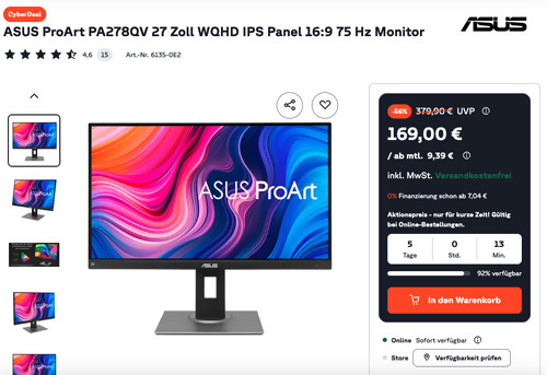 ASUS ProArt PA278QV 27 Zoll WQHD IPS Panel 16:9 75 Hz Monitor ASUS ProArt PA278QV 27 Zoll WQHD IPS Panel 16:9 75 Hz Monitor