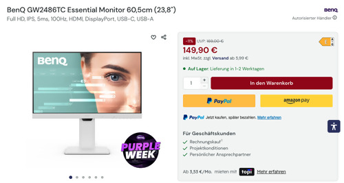 BenQ GW2486TC Essential Monitor 60,5cm (23,8") BenQ GW2486TC Essential Monitor 60,5cm (23,8")