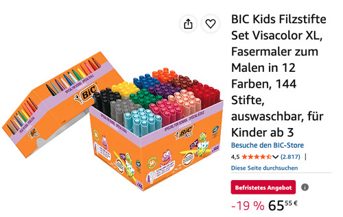 BIC Kids Filzstifte Set Visacolor XL, 144 Stifte in 12 Farben BIC Kids Filzstifte Set Visacolor XL, 144 Stifte in 12 Farben