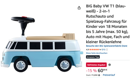 BIG Baby VW T1 2-in-1 Rutschauto in Blau/Weiß
