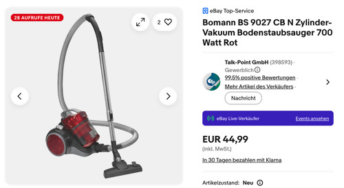 Bomann BS 9027 CB N Zylinder-Vakuum Bodenstaubsauger in Rot Bomann BS 9027 CB N Zylinder-Vakuum Bodenstaubsauger in Rot