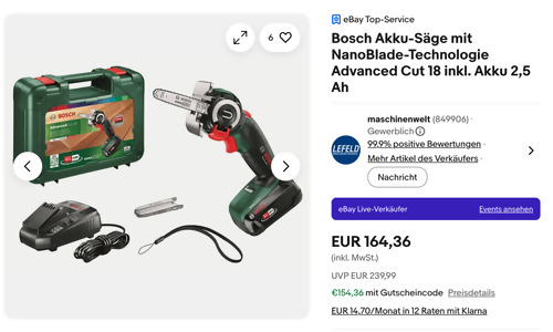 Bosch Akku-Säge mit NanoBlade-Technologie Advanced Cut 18 inkl. Akku 2,5 Ah
