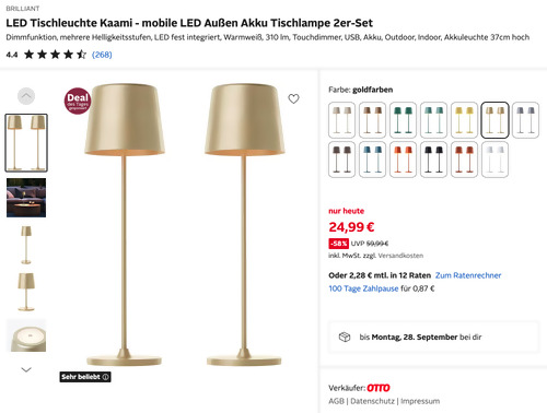 BRILLIANT 37cm LED Akku-Tischleuchte Kaami 2er-Set, vers. Farben