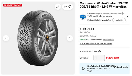 Continental WinterContact TS 870 205/55 R16 91H M+S Winterreifen Continental WinterContact TS 870 205/55 R16 91H M+S Winterreifen
