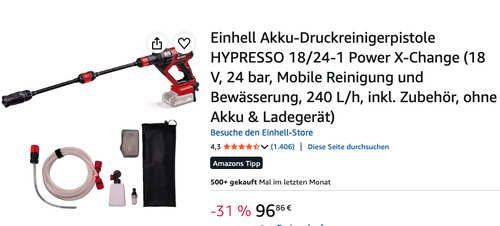 Einhell Akku-Druckreinigerpistole HYPRESSO 18/24-1 Solo Einhell Akku-Druckreinigerpistole HYPRESSO 18/24-1 Solo