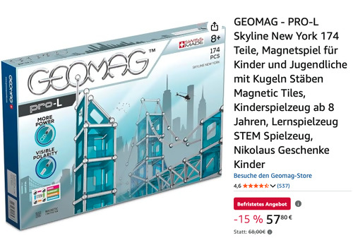 GEOMAG PRO-L Skyline New York Magnetspiel, 174 Teile - jetzt 15% billiger GEOMAG PRO-L Skyline New York Magnetspiel, 174 Teile - jetzt 15% billiger