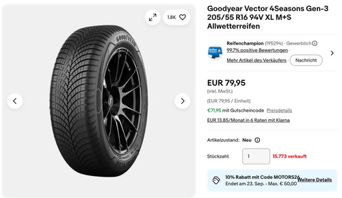 Goodyear Vector 4Seasons Gen-3 205/55 R16 94V XL M+S Allwetterreifen Goodyear Vector 4Seasons Gen-3 205/55 R16 94V XL M+S Allwetterreifen