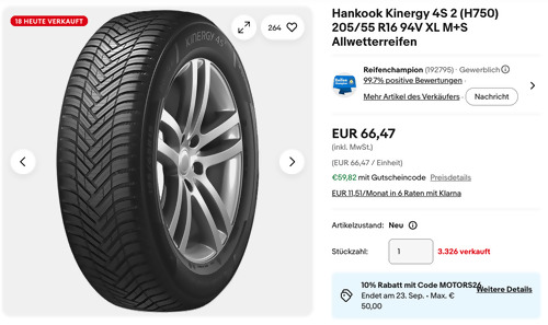 Hankook Kinergy 4S 2 (H750) 205/55 R16 94V XL M+S Allwetterreifen Hankook Kinergy 4S 2 (H750) 205/55 R16 94V XL M+S Allwetterreifen
