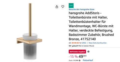 hansgrohe 41752140 Toilettenbürste mit Halter in Brushed Bronze