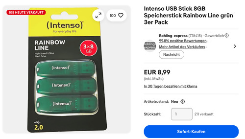 Intenso Rainbow Line 8GB 3-Pack in Grün