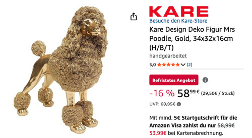 Kare Design 55292 Deko Figur Mrs Poodle Gold, 34x32x16cm Kare Design 55292 Deko Figur Mrs Poodle Gold, 34x32x16cm