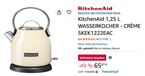 KitchenAid 5KEK1222EAC 1,25 L Wasserkocher Almondcream