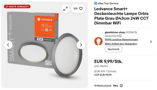 Ledvance Smart+ Deckenleuchte Lampe Orbis Plate Grau Ø43cm Ledvance Smart+ Deckenleuchte Lampe Orbis Plate Grau Ø43cm