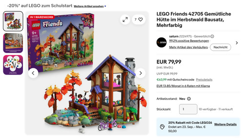 LEGO Friends 42705 Gemütliche Hütte im Herbstwald Bausatz LEGO Friends 42705 Gemütliche Hütte im Herbstwald Bausatz
