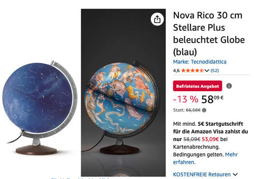 Nova Rico 30 cm Stellare Plus Leuchtglobus - jetzt 13% billiger Nova Rico 30 cm Stellare Plus Leuchtglobus - jetzt 13% billiger
