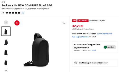 Otto.de - 20% Rabatt auf Nike: z.B. NIKE Rucksack NK NSW COMMUTE SLING BAG