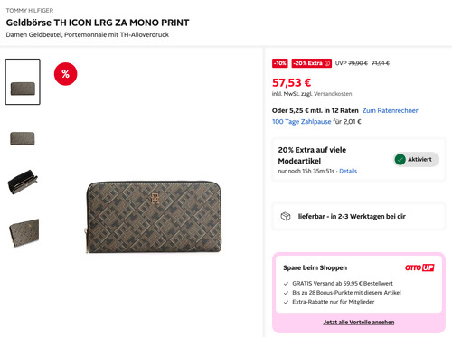 Otto.de - mind. 20% Rabatt auf Modeartikel: z.B. TOMMY HILFIGER Geldbörse TH ICON LRG ZA MONO PRINT Otto.de - mind. 20% Rabatt auf Modeartikel: z.B. TOMMY HILFIGER Geldbörse TH ICON LRG ZA MONO PRINT