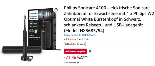 Philips HX3683/54 Sonicare 4100 elektrische Zahnbürste inkl. Reiseetui - jetzt 22% billiger Philips HX3683/54 Sonicare 4100 elektrische Zahnbürste inkl. Reiseetui - jetzt 22% billiger