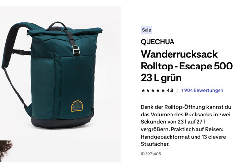 QUECHUA Wanderrucksack Rolltop - Escape 500 23 L grün - jetzt 25% billiger QUECHUA Wanderrucksack Rolltop - Escape 500 23 L grün - jetzt 25% billiger