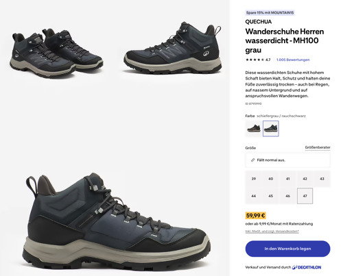 QUECHUA Wanderschuhe Herren wasserdicht - MH100, 39 - 47 QUECHUA Wanderschuhe Herren wasserdicht - MH100, 39 - 47