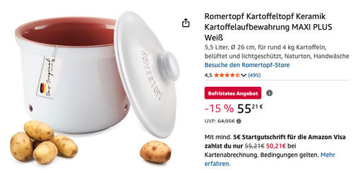 Romertopf 5,5 Liter Kartoffeltopf Keramik MAXI PLUS Weiß Romertopf 5,5 Liter Kartoffeltopf Keramik MAXI PLUS Weiß
