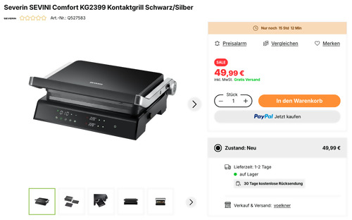 Severin SEVINI Comfort KG2399 Kontaktgrill, 5 Automatikprogramme