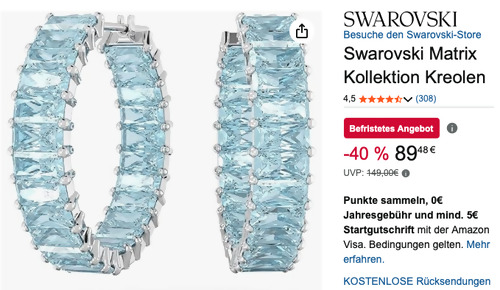 Swarovski 5659037 Matrix Kreolen in Blau Swarovski 5659037 Matrix Kreolen in Blau