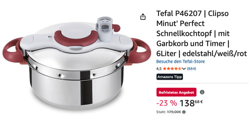 Tefal P46207 6 Liter Clipso Minut' Perfect Schnellkochtopf