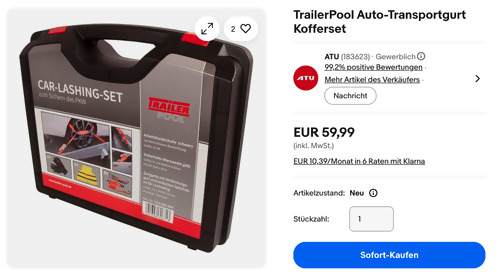 TrailerPool Auto-Transportgurt Kofferset TrailerPool Auto-Transportgurt Kofferset
