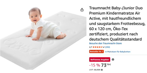 Traumnacht 60 x 120 cm Baby-/Junior Duo Premium Kindermatratze Air Active Traumnacht 60 x 120 cm Baby-/Junior Duo Premium Kindermatratze Air Active