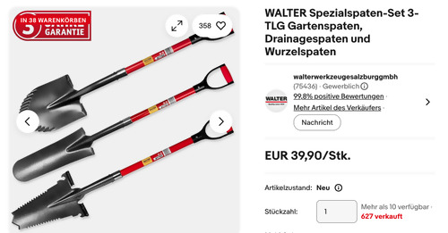 WALTER Spezialspaten-Set 3-TLG - Gartenspaten, Drainagespaten und Wurzelspaten