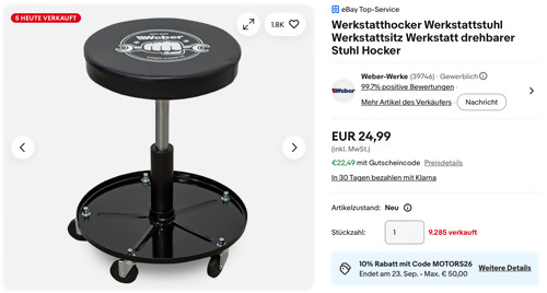 Weber 001000 höhenverstellbarer Werkstatthocker - jetzt 37% billiger Weber 001000 höhenverstellbarer Werkstatthocker - jetzt 37% billiger