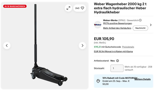 Weber WZ-WH200 extra flacher Wagenheber 2000 kg Weber WZ-WH200 extra flacher Wagenheber 2000 kg