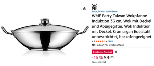 WMF Taiwan Party Wok 36 cm mit Deckel und Ablagegitter WMF Taiwan Party Wok 36 cm mit Deckel und Ablagegitter