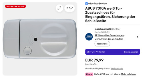 ABUS 7010A weiß Tür-Zusatzschloss in Weiß ABUS 7010A weiß Tür-Zusatzschloss in Weiß