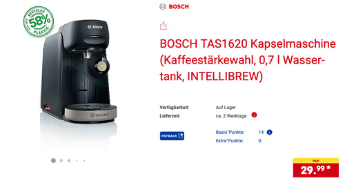 BOSCH TAS1620 Kapselmaschine in Schwarz