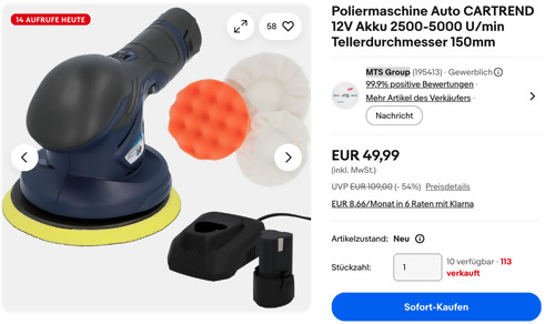 CARTREND 12V Akku-Poliermaschine, 150mm Tellerdurchmesser CARTREND 12V Akku-Poliermaschine, 150mm Tellerdurchmesser