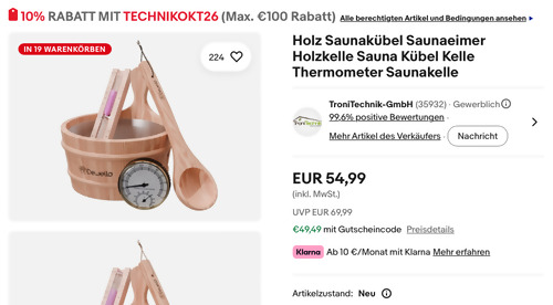 Dewello Saunaeimer + Kelle + Sanduhr + Thermometer Set Dewello Saunaeimer + Kelle + Sanduhr + Thermometer Set