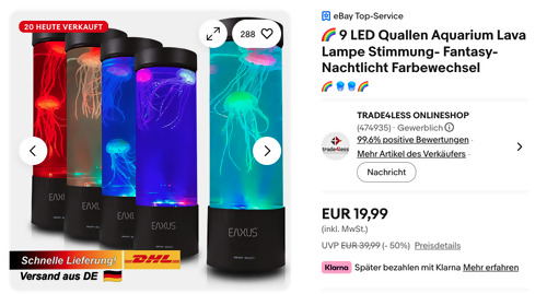 Eaxus 36859 9 LED Quallen Aquarium Lava Lampe Eaxus 36859 9 LED Quallen Aquarium Lava Lampe